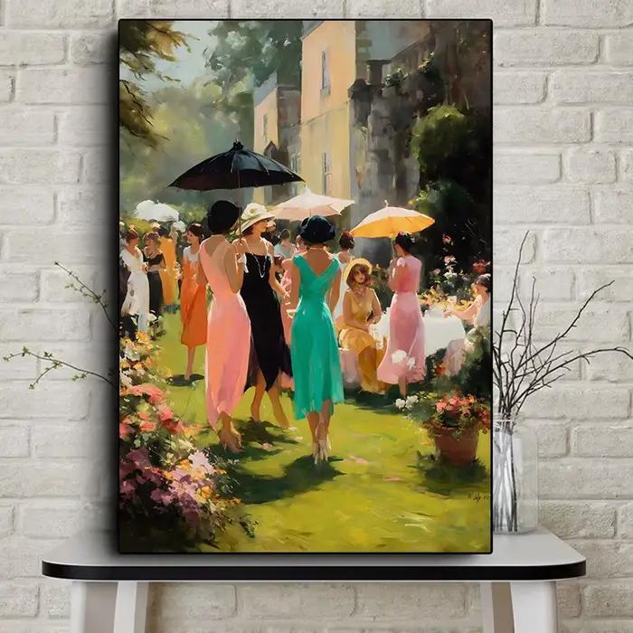 Affiche classique de manoir français NobleWoman, belle balançoire Rococo jardin Romance, peintures sur toile, images d'art murales, décoration de maison