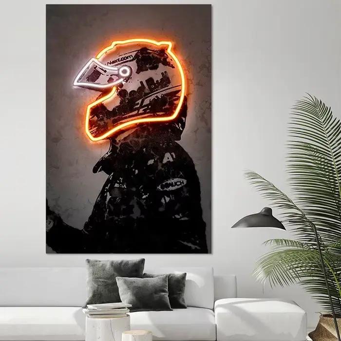 Racing Inboulon Poster Abstrait Neon Helmet Print Canvas Painting
