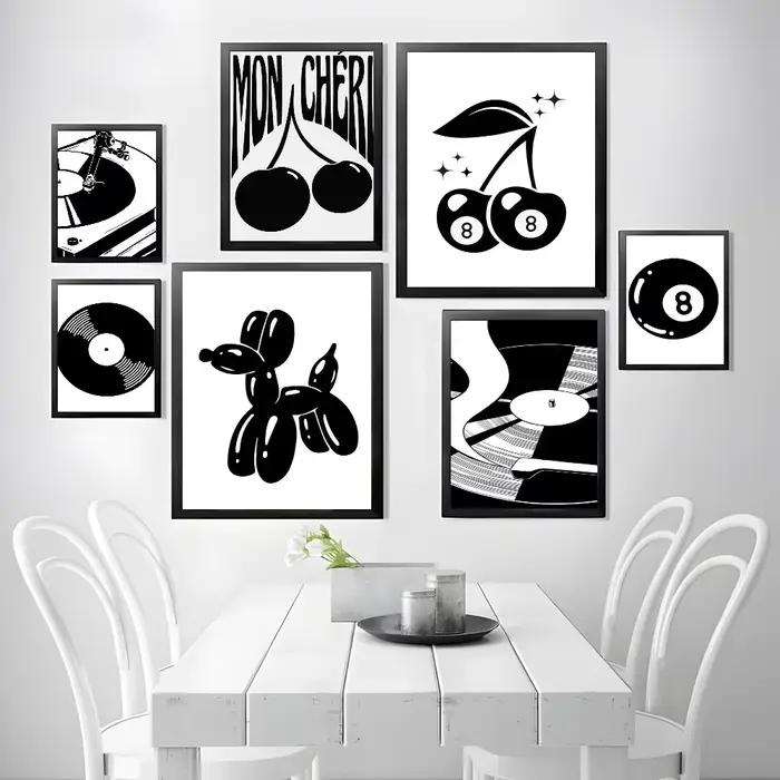 Affiche de lecteur de disque de billard noir et blanc
