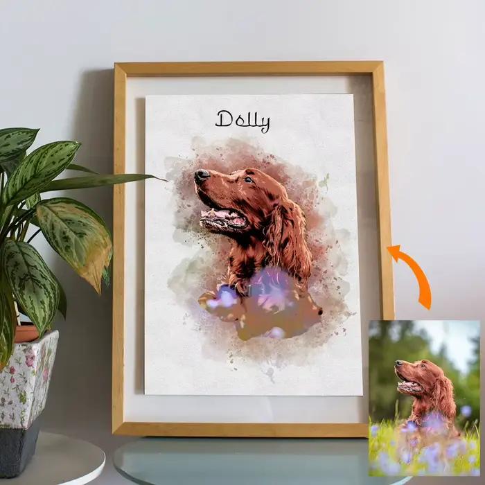 Cadeau commémoratif pour animaux de compagnie Portrait personnalisé - Toile personnalisée pour chien et chat de photo - Art aquarelle pont arc-en-ciel
