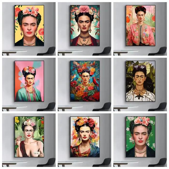 Peinture à l'huile numérique sur toile, style Frida Kahlo, portrait floral de femme, décoration pour la maison, salon, chambre, fait main