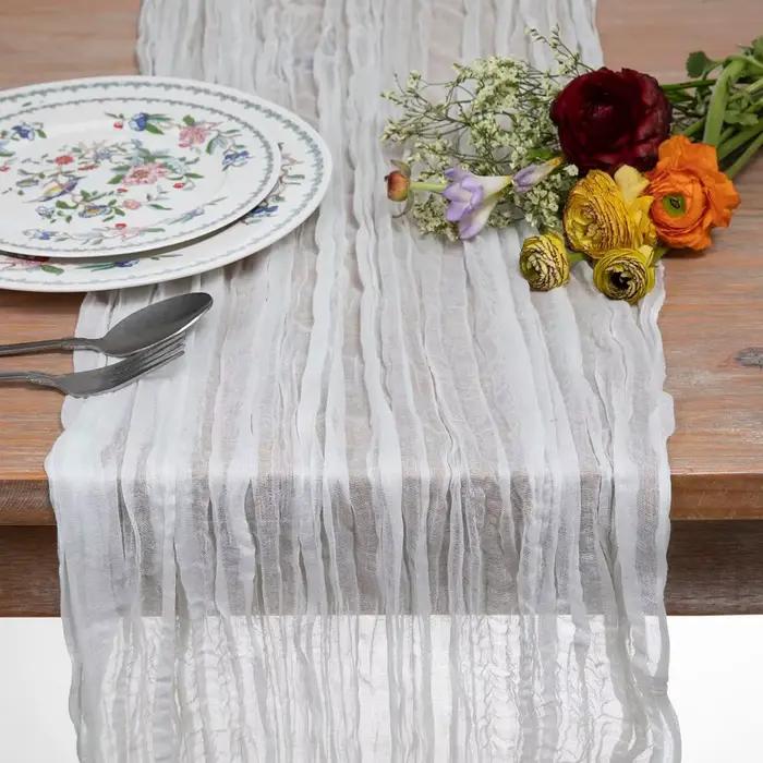 Nappe de table semi-transparente en gaze de lin couleur sauge pour la décoration