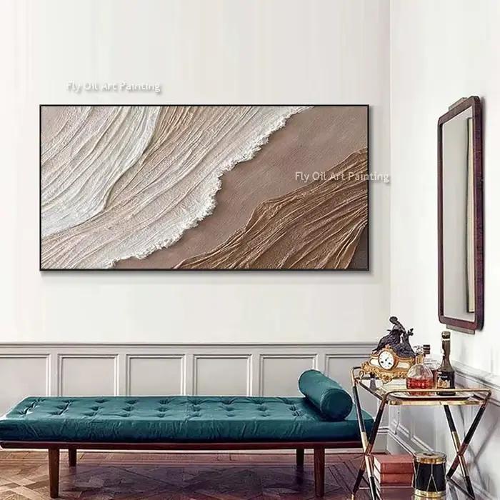 Peinture à l'huile d'optique texturée abstraite de vagues d'océan peinte à la main