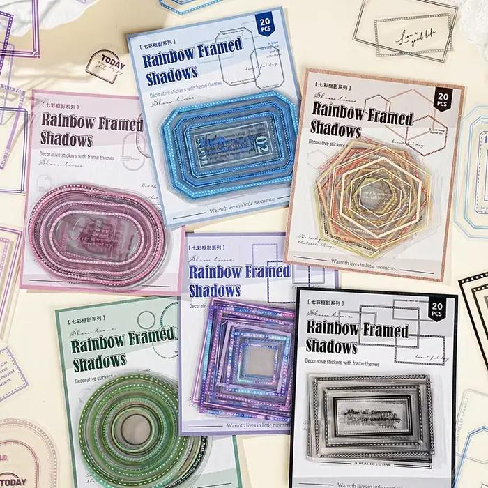 JIANQI 20 feuilles coloré cadre autocollant pack indésirable Journal Collage décoration Scrapbooking fournitures