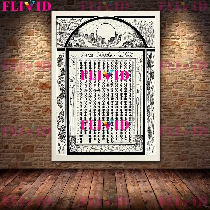 Affiche d'Art Mural Vintage avec Calendrier Lunaire 2025