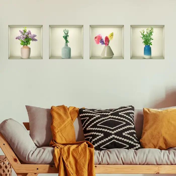 Autocollant mural en forme de vases et de fleurs