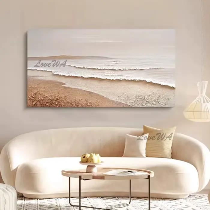 Grande toile d'art, peinture à l'huile de paysage de bord de mer faite à la main