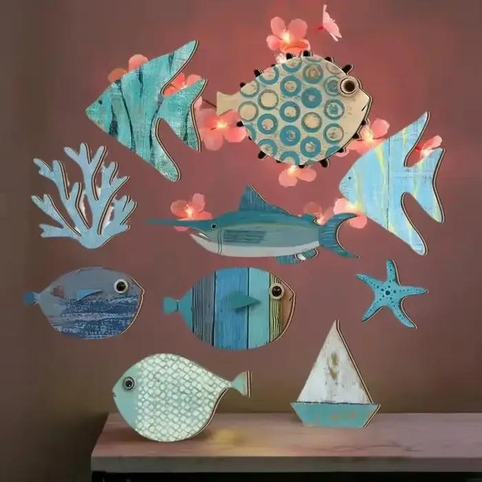 Décoration murale de poisson en bois suspendue