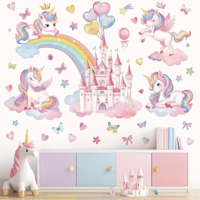 Autocollant mural Château Licorne pour chambre d'enfant