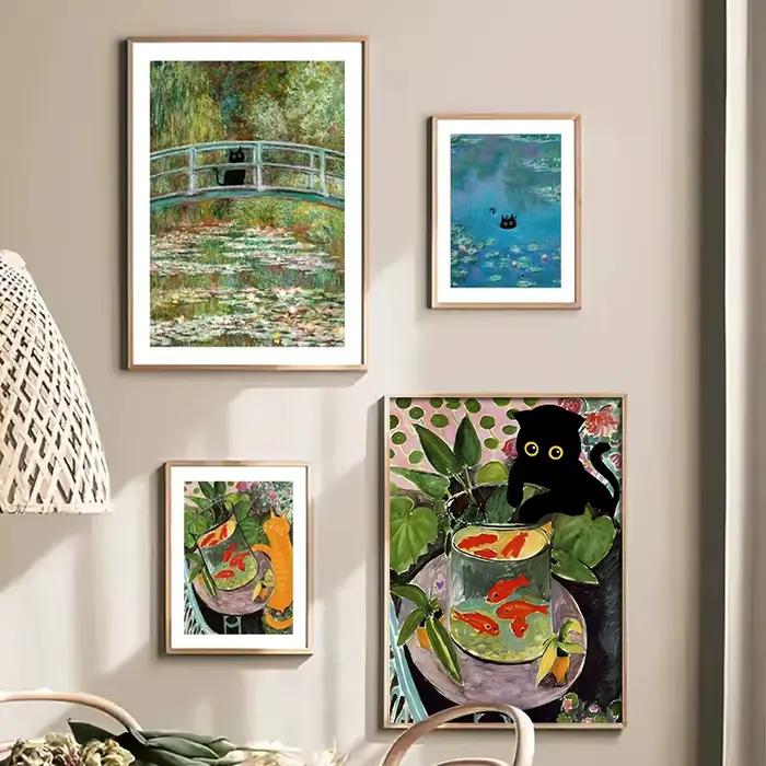 Toile d'art drôle Matisse Monet chat noir Van Gogh tournesols