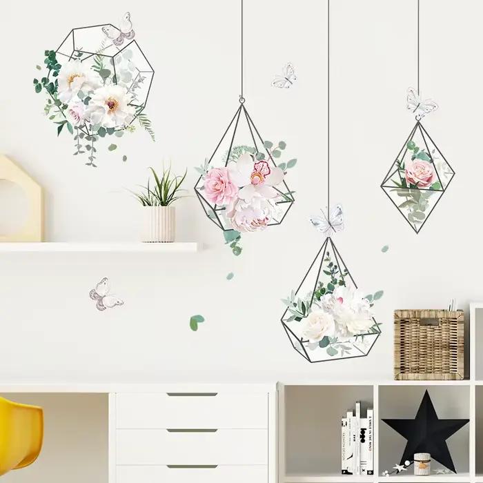 Autocollant Mural panier suspendu fleurs fraîches