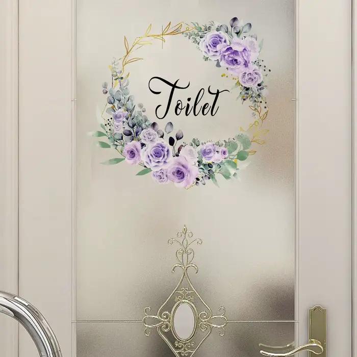 Autocollants muraux de porte de toilette en forme de fleur