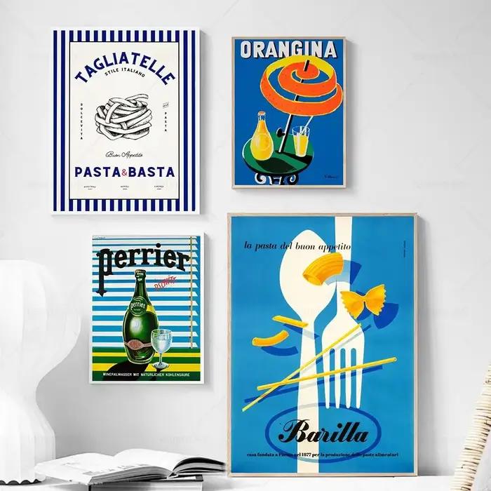 Affiches publicitaires Vintage de nourriture et de boisson, pâtes italiennes, peinture sur toile d'art mural, images imprimées de cuisine, décoration de salon et de maison