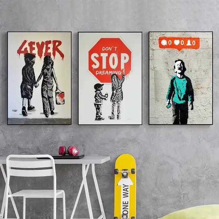 Banksy Street Graffiti toile peinture décorative, fille avec ballon, suivez vos rêves, affiche d'art de singe, impressions, décor mural de chambre
