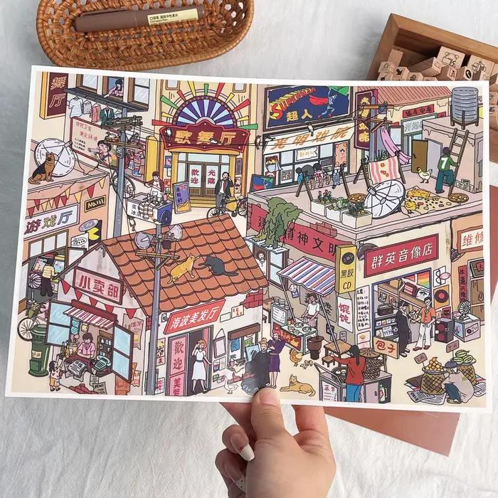 Autocollant 3D de paysage urbain vintage DIY