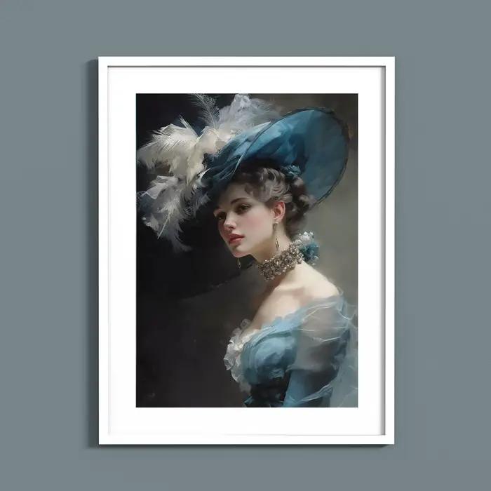 Affiche de Portrait de femme Vintage élégante en grand chapeau