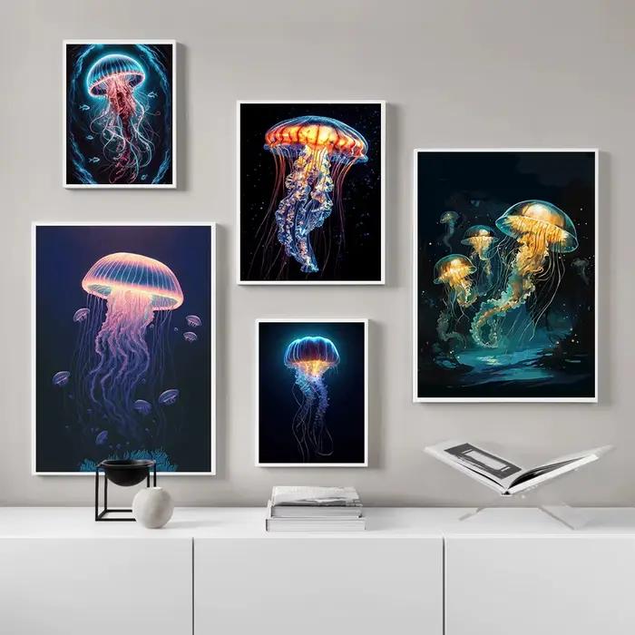 Affiches de méduses colorées vibrantes, faune marine, imprimés de corail nautique, peinture sur toile, tableau d'art mural, décor de salon de maison