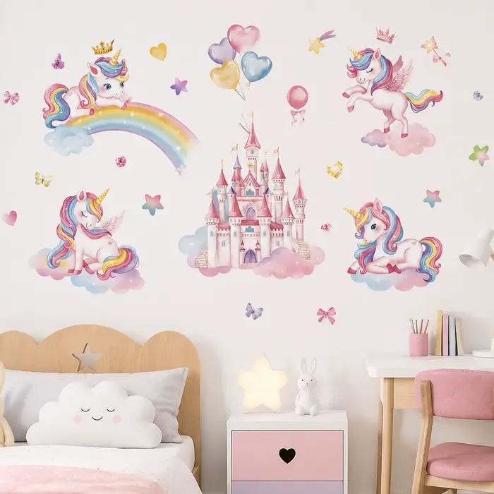 Autocollant mural Château Licorne pour chambre d'enfant
