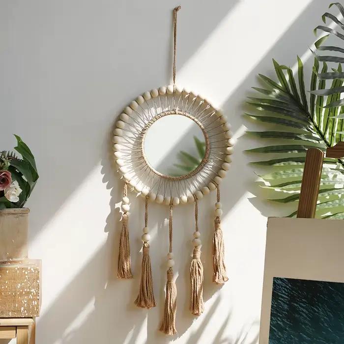 Miroirs décoratifs en perles de bois tissées à la main