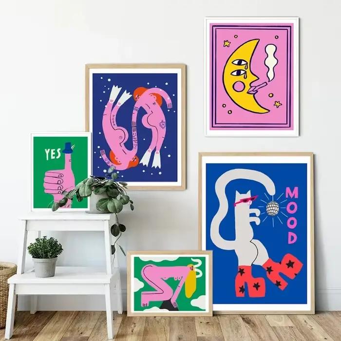 Peinture sur toile 2D, affiche de dessin animé chat