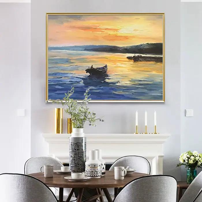 Peinture à l'huile abstraite texturée peinte à la main, grand tableau mural de paysage, toile décorative pour salon et bureau