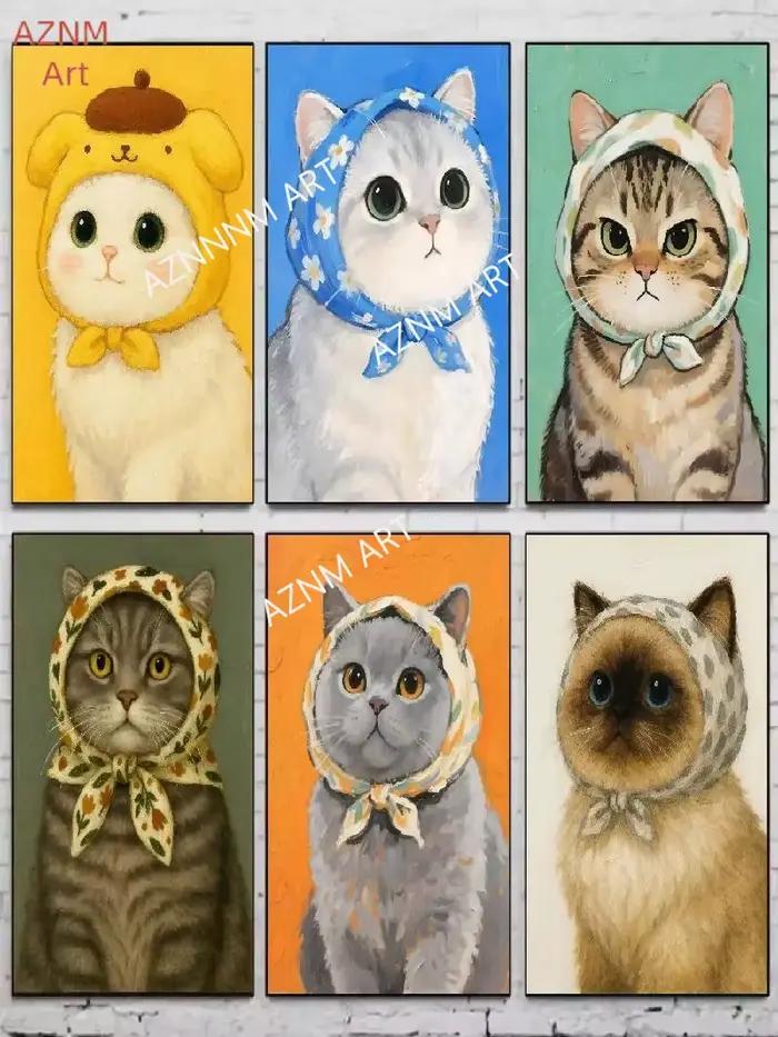 Affiche de chat Adorable, décor mural, dessin animé drôle, peinture sur toile d'animaux, imprimés d'images pour la maison