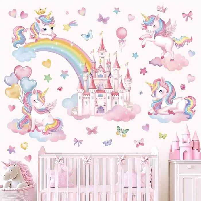 Autocollant mural Château Licorne pour chambre d'enfant