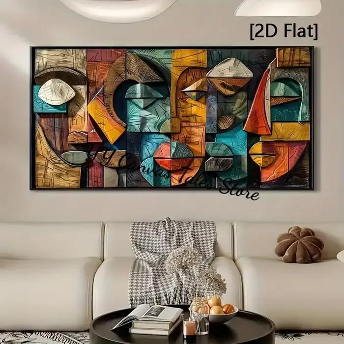 1 toile sans cadre [2D] – Décoration murale moderne abstraite géométrique en bois – Impression