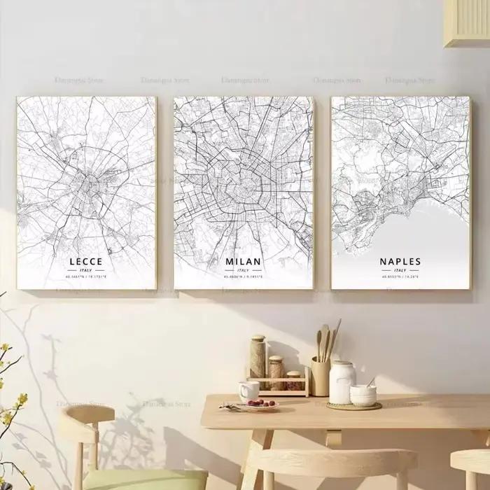 Lecce italie Milan Naples Padua Palermo Rimini carte Illustration toile peinture murale chambre décoration de la maison