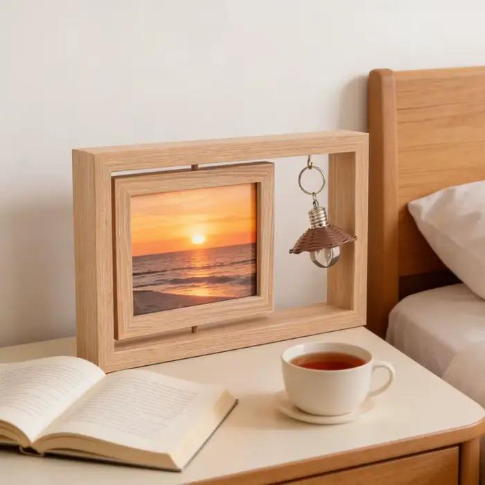 Cadre photo en bois double face rotatif