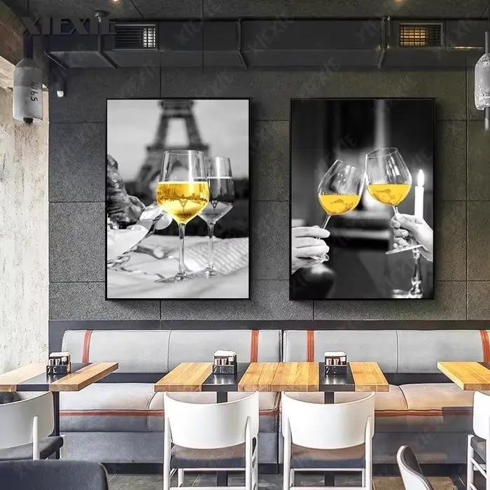 Affiche de vin rouge et verre à vin, toile de restaurant d'impression, peinture d'art mural, image pour le salon, la cuisine, la décoration à la maison