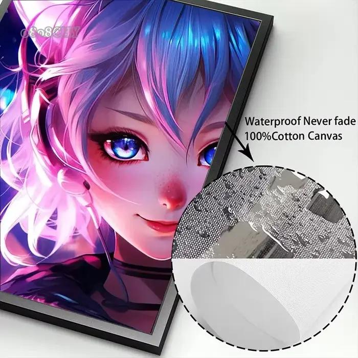 Néon Anime chat fille affiches imprime toile peinture Manga