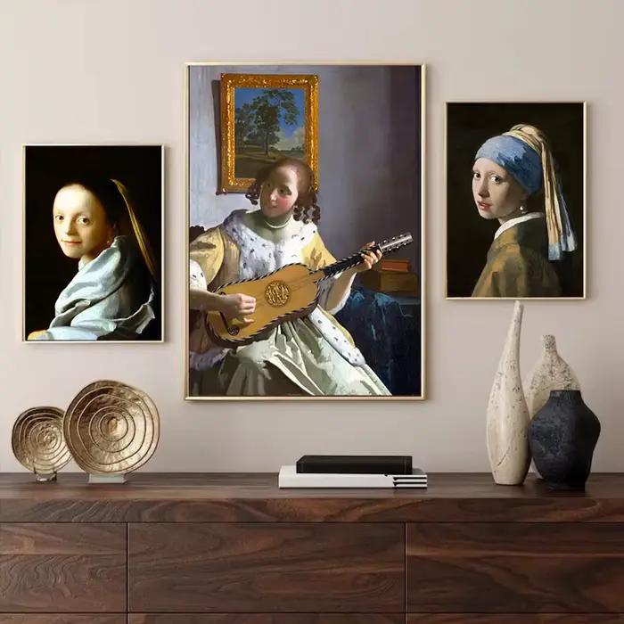 Johannes Vermeer œuvre d'art classique célèbre peinture toile affiche imprimer la fille de la maïde avec une perle boucle d'oreille murale pour la décoration intérieure