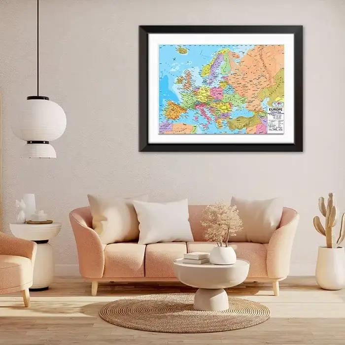 Affiche murale Non tissée décorative de carte européenne en anglais avec peinture artistique détaillée