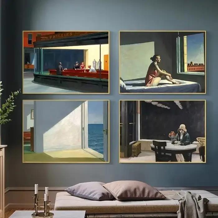 Edward Hopper célèbre maître réaliste Art Nighthawks vie paysage esthétique toile peinture mur Art photo chambre décoration