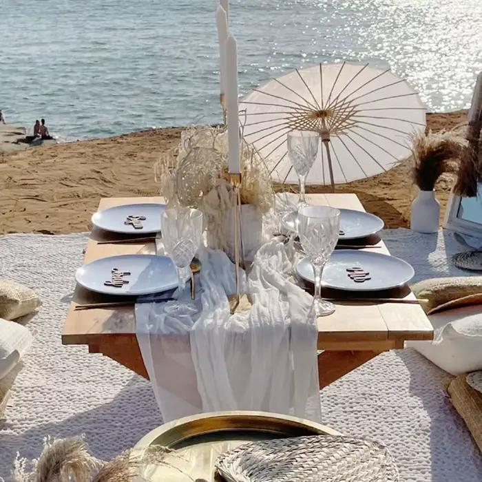 Nappe de table en gaze de coton de luxe semi-transparente couleur unie