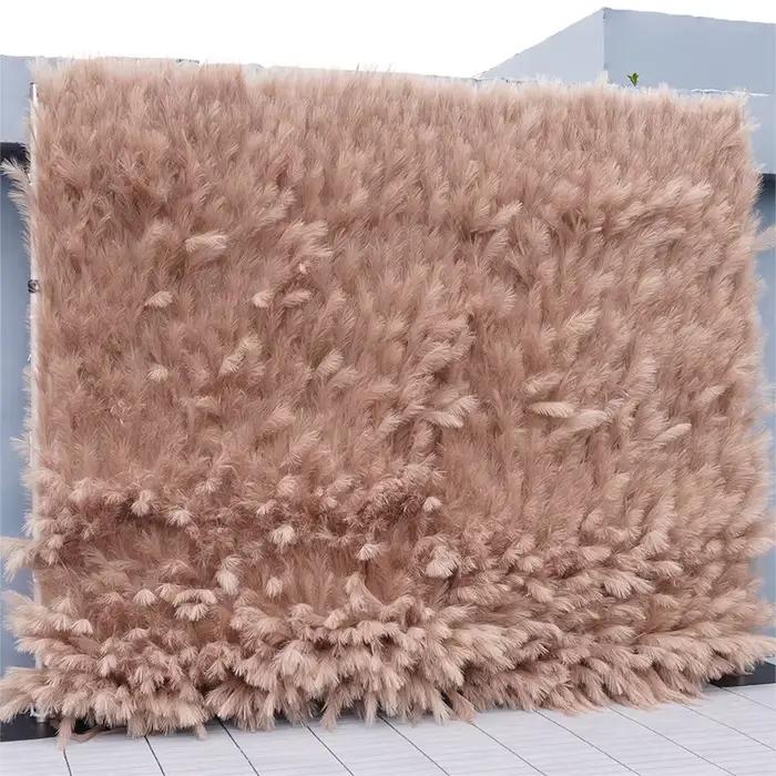 Base en tissu d'herbe de pampa artificielle enroulable rideau mural de fleurs