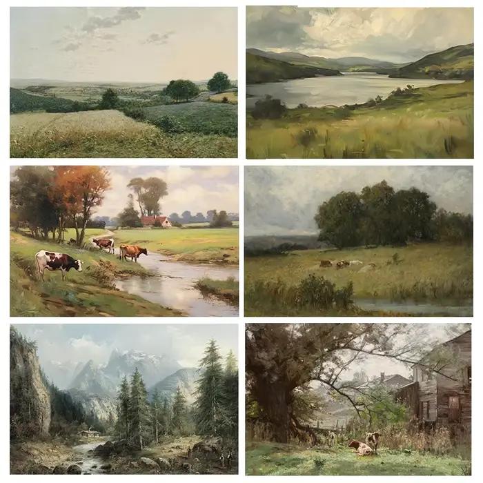 Affiche d'art de paysage de bétail et de mouton