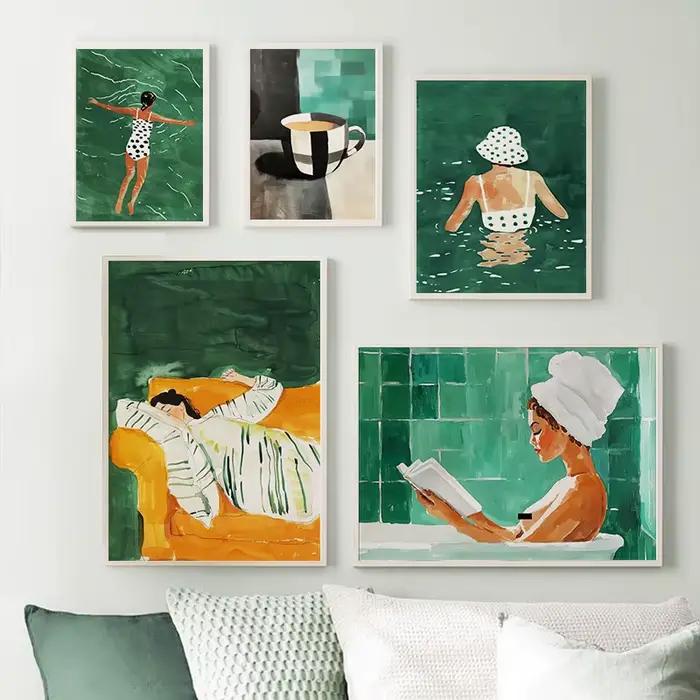 Affiches abstraites de livre de fille à rayures vertes