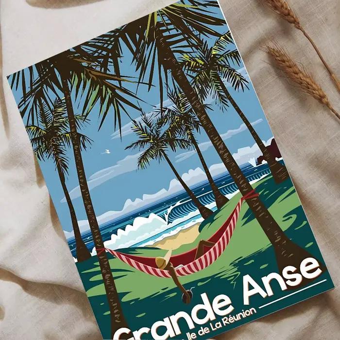 Affiche de voyage vintage de l'île de la Réunion en France avec impressions