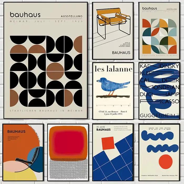 Affiche en toile géométrique Bauhaus de ligne bleue