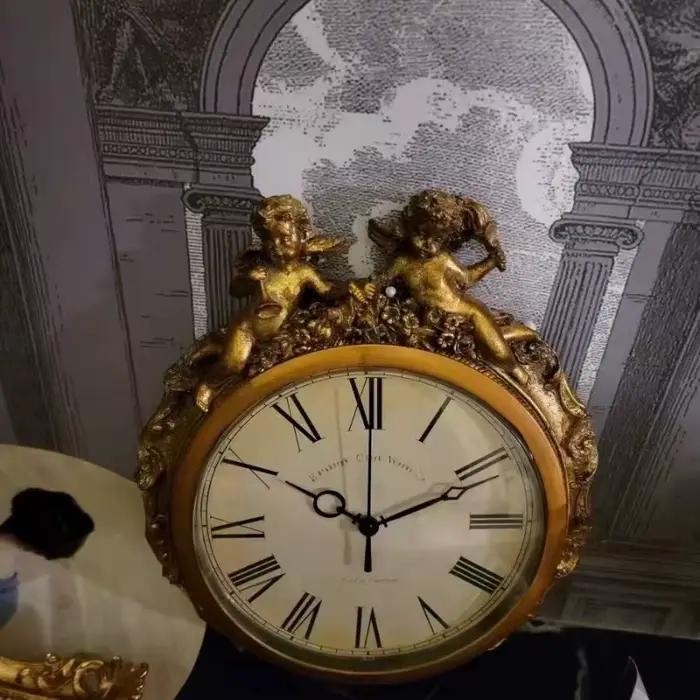 Horloge murale rétro européenne, décoration de salon, classique américain, nostalgique, restaurant, ange, ornements, cadeau