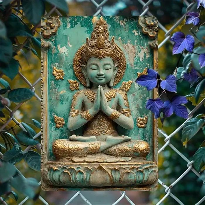 2DTurquoiseBuddha Décoration en métal 2D - Panneau en étain métallique d'art mural en aluminium
