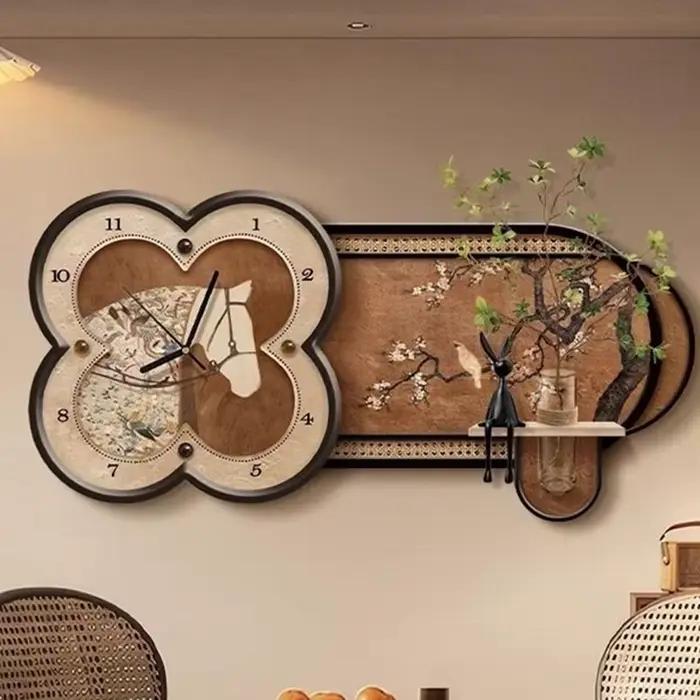 Horloges murales de peinture moderne et fleurs