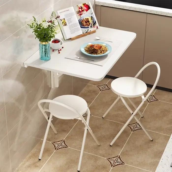 Table pliante murale, Table à manger murale en bois massif, bureau d'ordinateur mural caché, table pliable multifonctionnelle