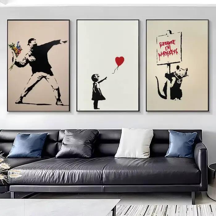 Banksy Street Graffiti affiche décorative HD art mur collant étanche maison salon chambre bar décoration esthétique