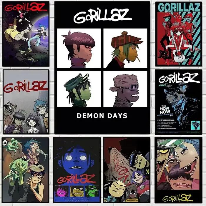 Affiche de groupe de Rock de dessin animé virtuel Gorillaz