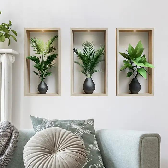 Autocollant Mural plantes vertes, peinture de Simulation murale en pot pour salon, décoration de fond de maison, sparadrap amovibles d'art Mural