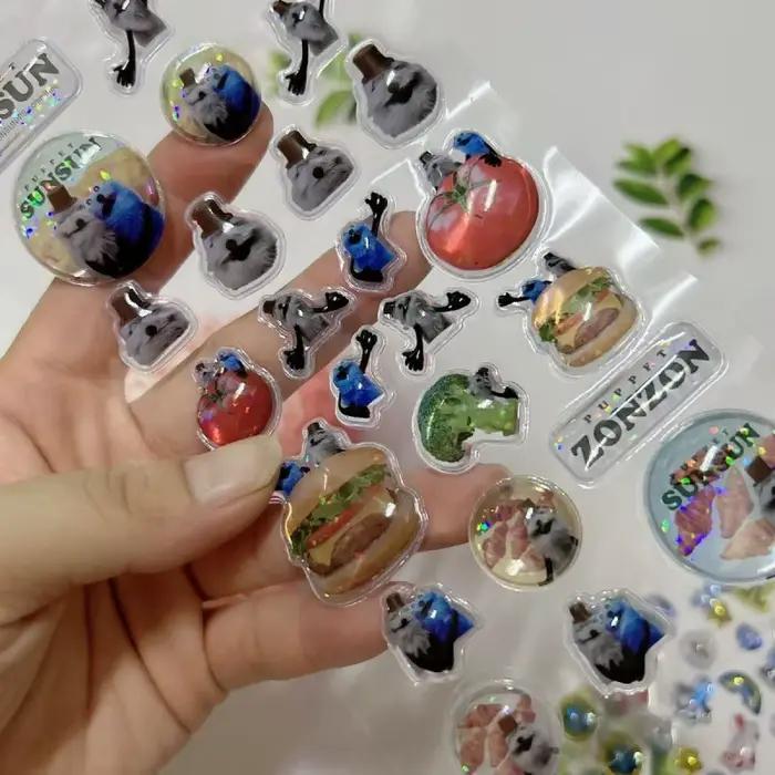 Autocollant transparent en relief 3D style rétro alimentaire dessin animé