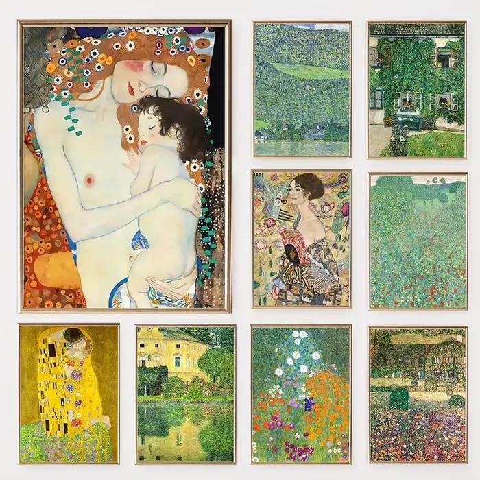Artiste Gustav Klimt Collection classique le baiser fleurs abstraites paysage toile impression affiche mur Art salon décor à la maison